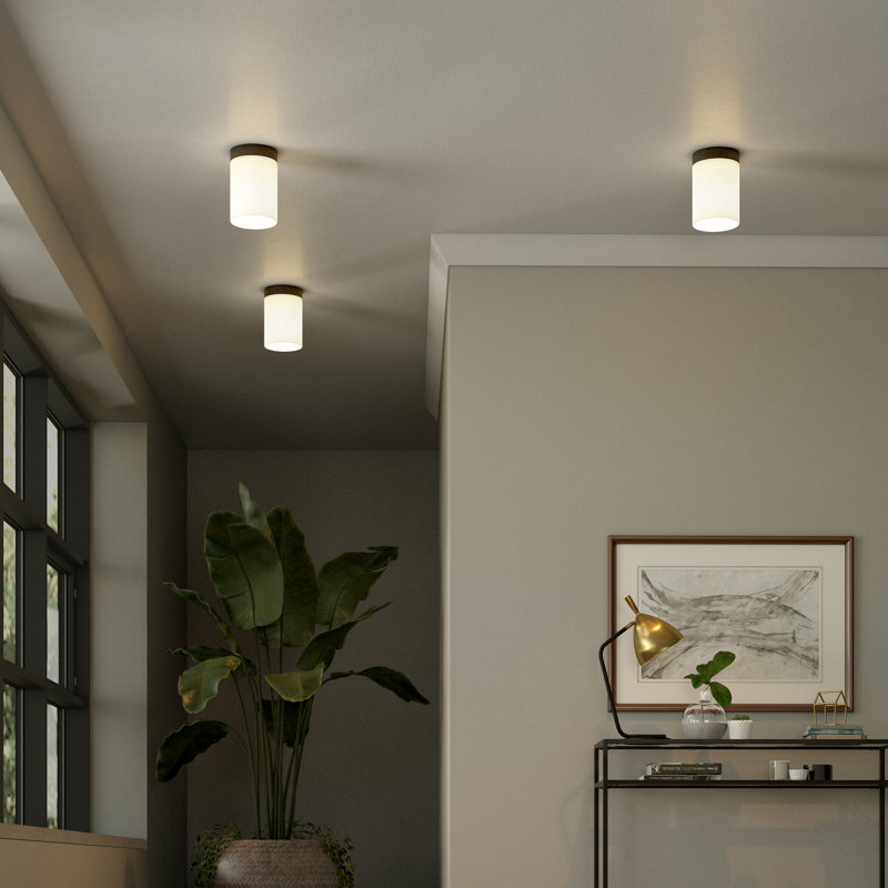 Piper 6" Flush Mount With Fabric Shade In Blackened Bronze/White, Blackened Bronze