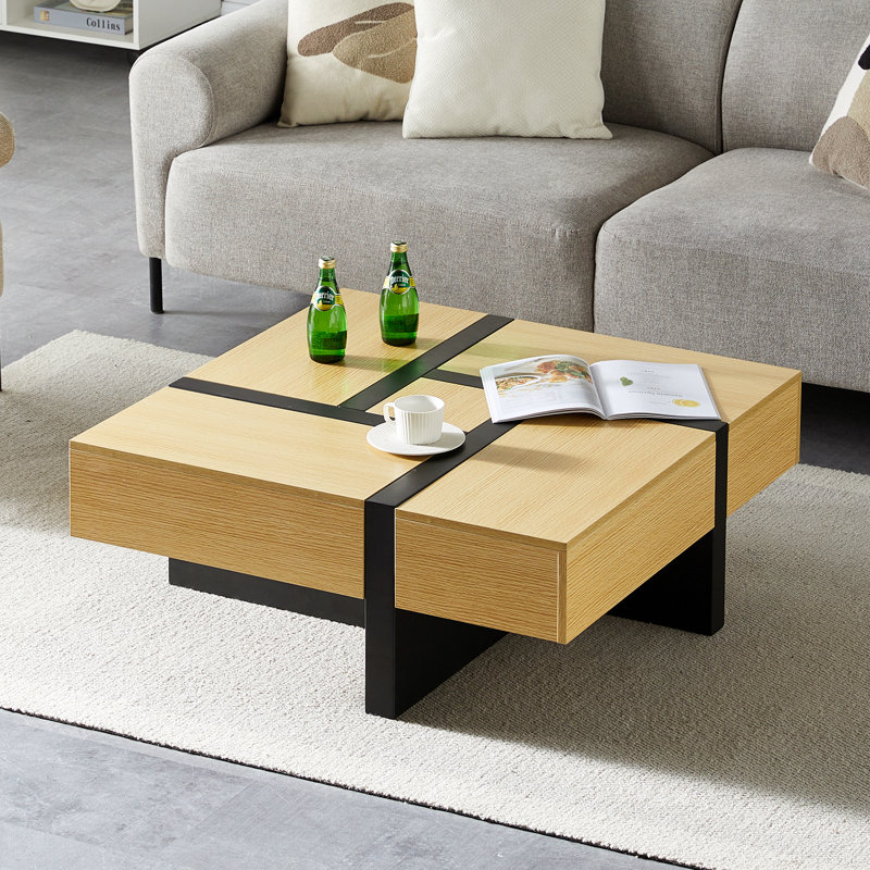 Coffee Table with Storage, Oak Wood