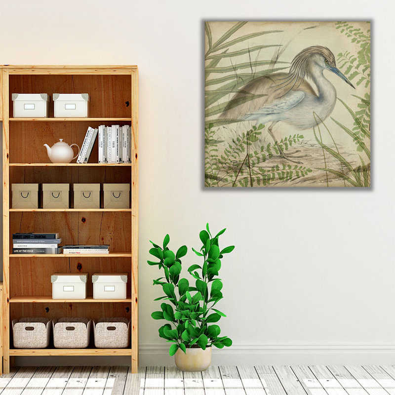 Heron & Ferns II - reproduction d'art sur toile, H 30 po x l 30 po