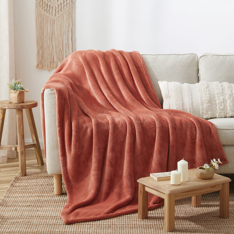 Tufted Throw Machine Woven Throw Blanket, Spice Orange