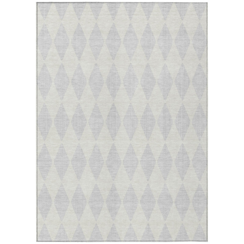 3' X 5' Ivory Geometric Washable Indoor Outdoor Area Rug