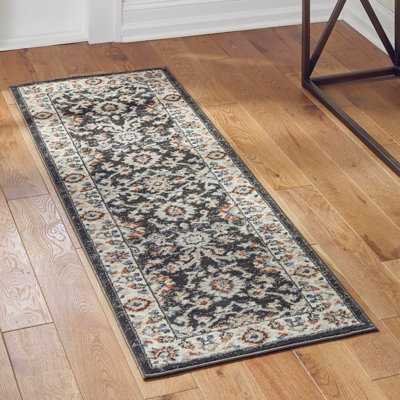 Tapis floral gris / bleu sarcelle / orange Arends