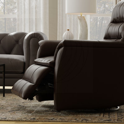 Fauteuil inclinable pivotant avec repose-pieds manuel en cuir fleur