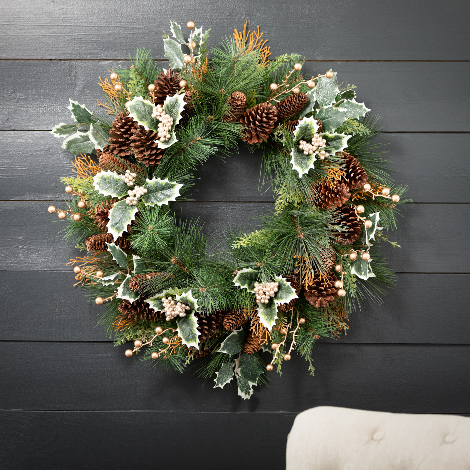 26.5'' Faux Holly Polyethylene Plastic Wreath