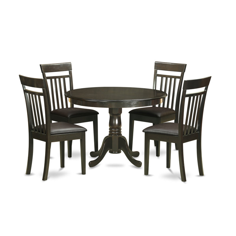 5 Piece Dining Room Furniture Set Includes a Round Kitchen Table with Pedestal and 4 Faux Leather Dining Chairs, Cappuccino