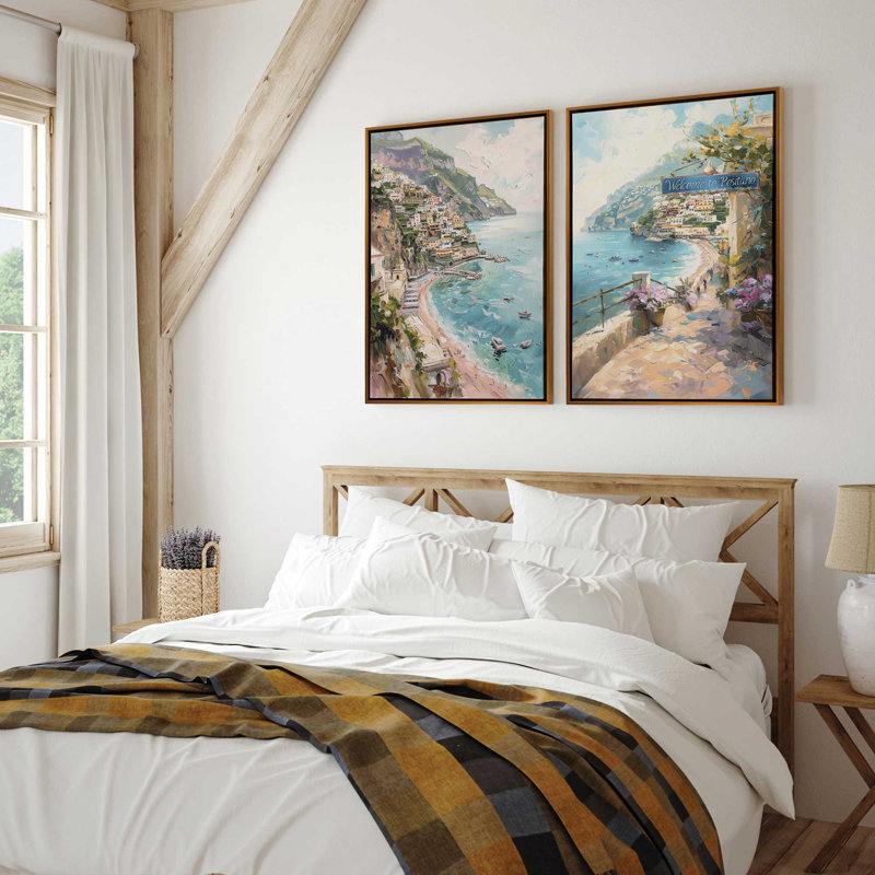 Ensemble 2 pièces Coastal Charm Paradise sur toile par Azure Artisanal Studio, Cadre flottant or poli