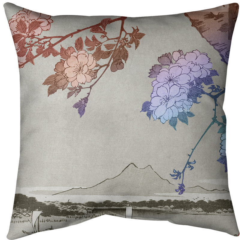 Housse de coussin Blossoms over the River, 20 po x 20 po, Dégradé rouge, Sergé de coton