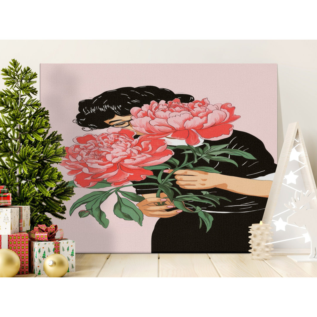 Peony Nocera Print, Girl with Flowers, Gallery Wrapped Canvas, Ready to Hang, Modern Decor, Archival Quality, Statement Piece