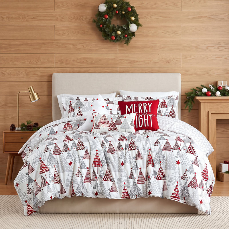 Southshore Fine Linens Merry and Bright Reversible Comforter Bedding Set, 6-Piece with 1 Comforter, 2 King Shams and 3 Filled Decorative Pillows, King/California King