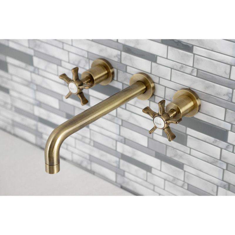 Kingston Brass Hamilton Two-Handle 3-Hole Wall Mount Roman Tub Faucet, Antique Brass