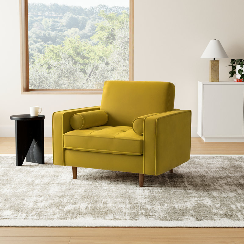Geo Upholstered Armchair, Bella Gold Performance Velvet