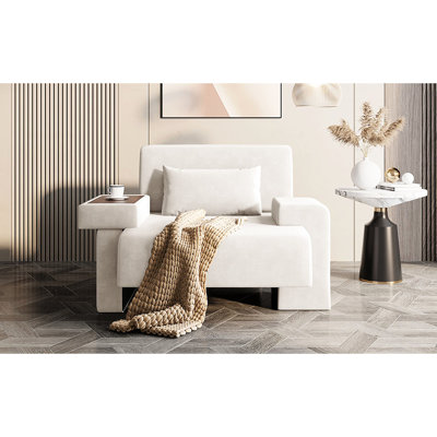 Fauteuil de chambre de style Mid-Century avec conception ergonomique - chaise de 48 po de large, structure, coussin moelleux, accoudoir asymétrique pour détente
