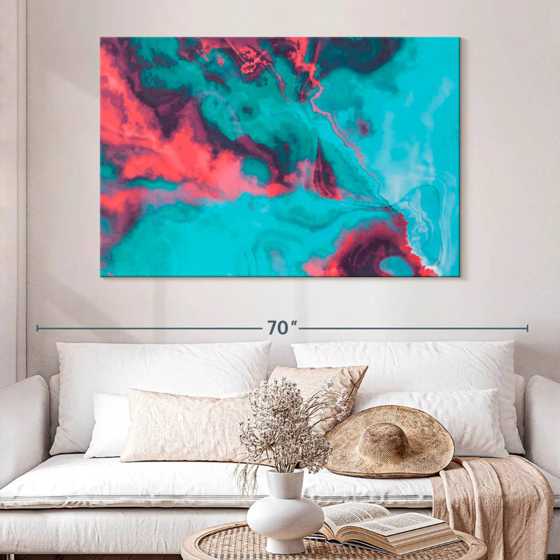 Avery abstrait ondulation rouge et bleue, H 34 po x l 51 po