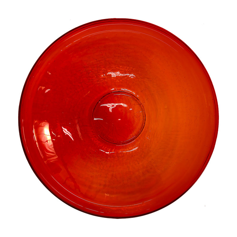 Red Crackle Glass Birdbath with Over Rail Bracket