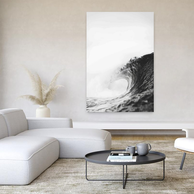 Vague BW, art mural abstrait contemporain, H 60 po x l 40 po