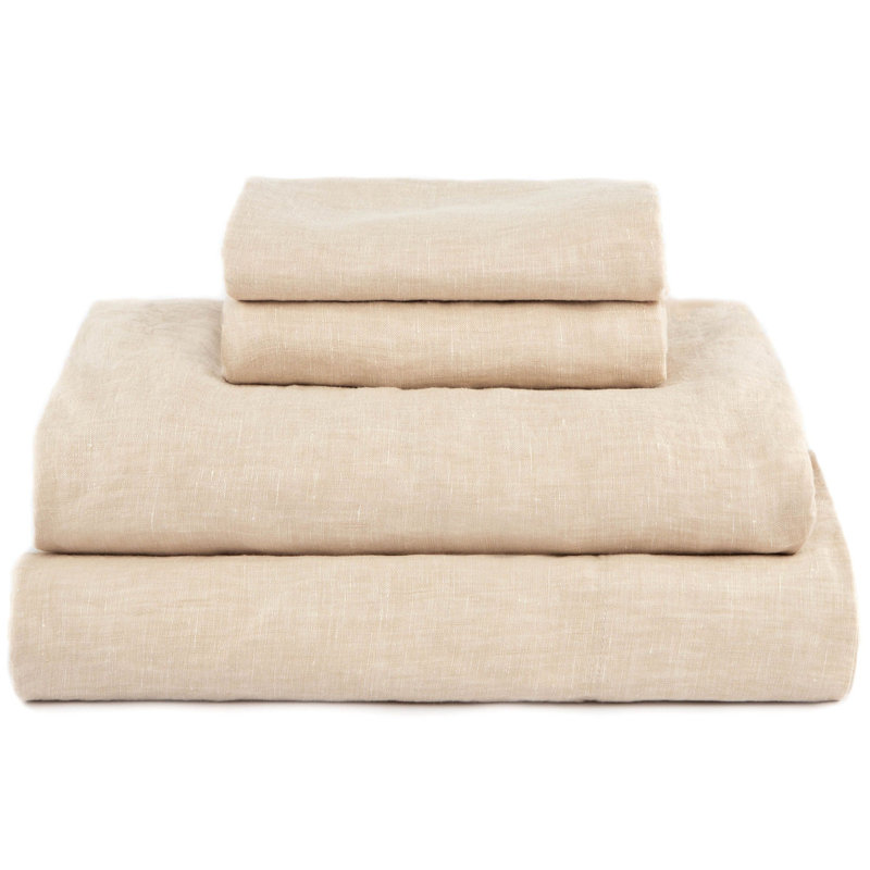 100% French Linen Sheet Set, Full Sheet Set with 2 Pillowcases, Shadow Pinstripe