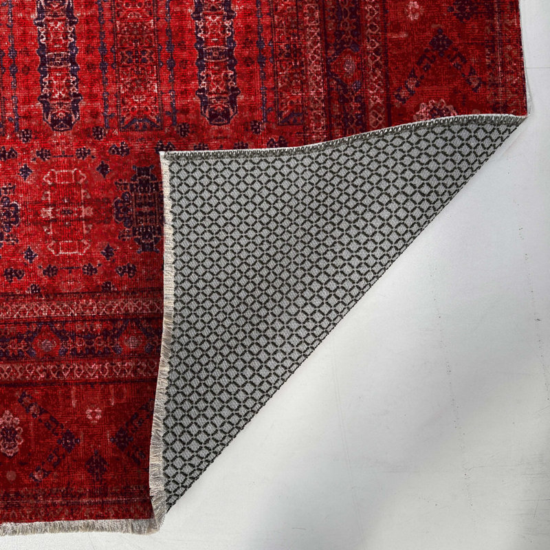 Kilim antidérapant en kilim rouge bourgogne rouge, Rectangle 2 pi 8 po x 9 pi 11 po