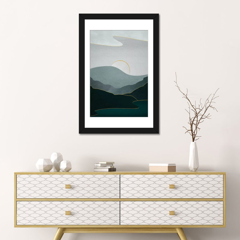 «Minimal Landscape VIII», impression sur toile, H 24 po x l 16 po x P 1 po, Papier beaux-arts encadré noir, Blanc