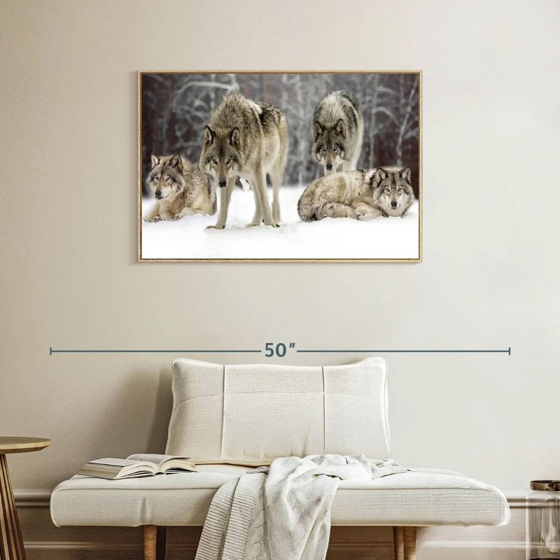 Wolf Pack, Floating Frame Natural Wood, 37" X 25"