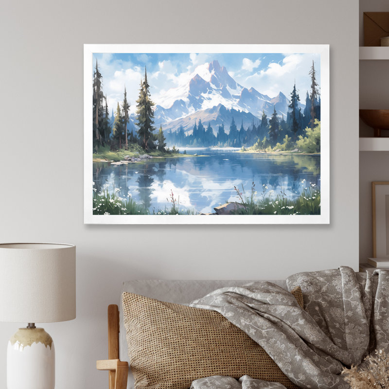 «Mountain View Bliss III - Countryside», reproduction d'art sur toile encadrée, H 16 po x l 32 po, Cadre photo unique, Blanc