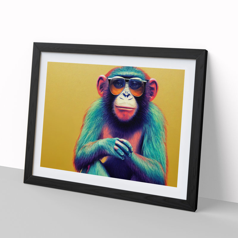 XH1022-2340X Cool Monkey - Single Picture Frame Print, Black, 46cm H x 64cm W x 2cm D