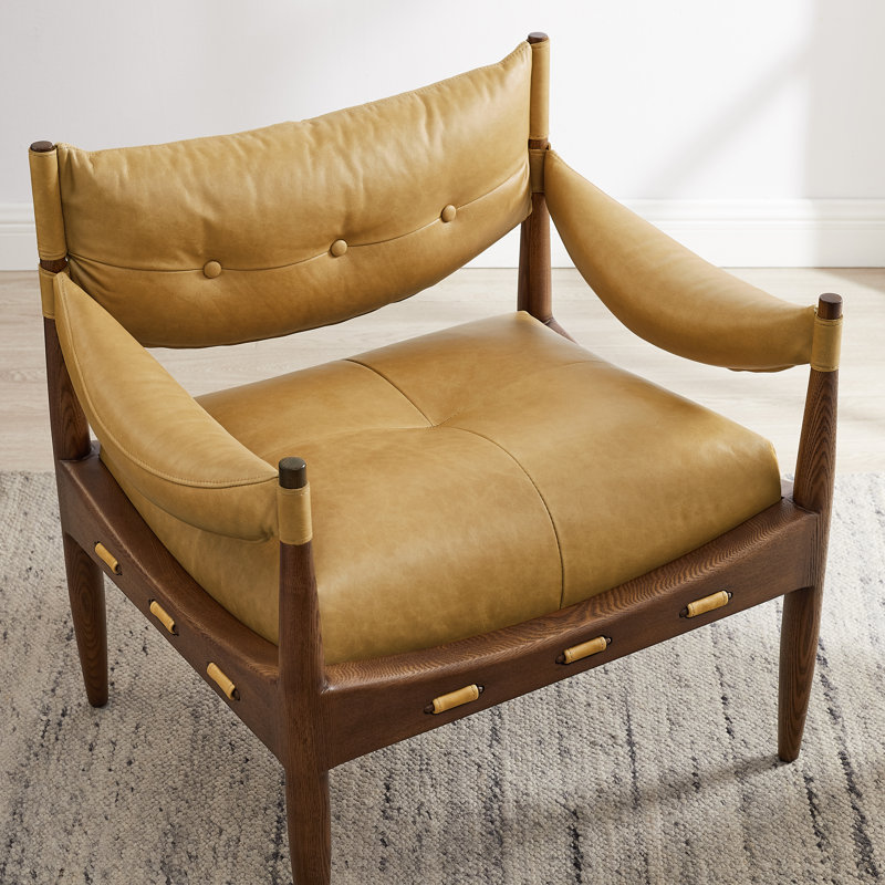 Full Grain Genuine Leather Armchair Set Of 2, Light Brown Genuine Leather