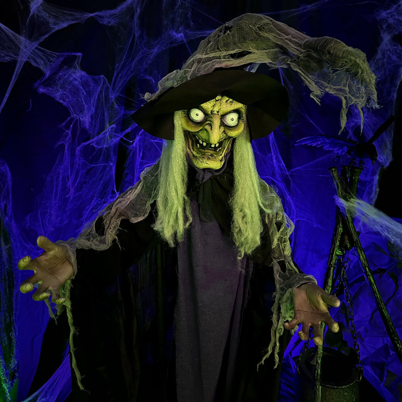 Haunted Hill Farm 6.25 Ft. Scary Talking Witch Halloween Animatronic with Touch Activated Lights and Sound
