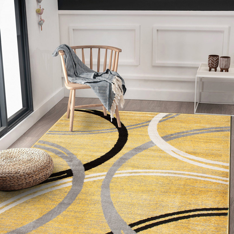 Tapis à motif géométrique Arnaldur, Rectangle 9 pi x 12 pi, Yellow