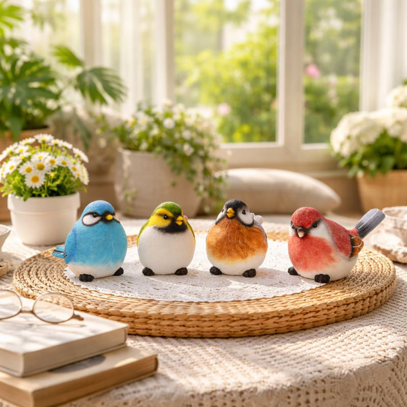 Figurines décoratives et sculptures, oiseaux en résine (ensemble de 4) pour l'intérieur et le jardin