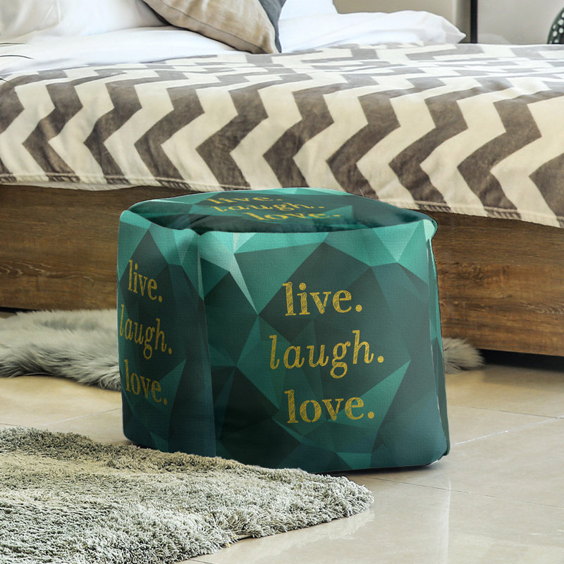 Upholstered Ottoman, Emerald/Gold