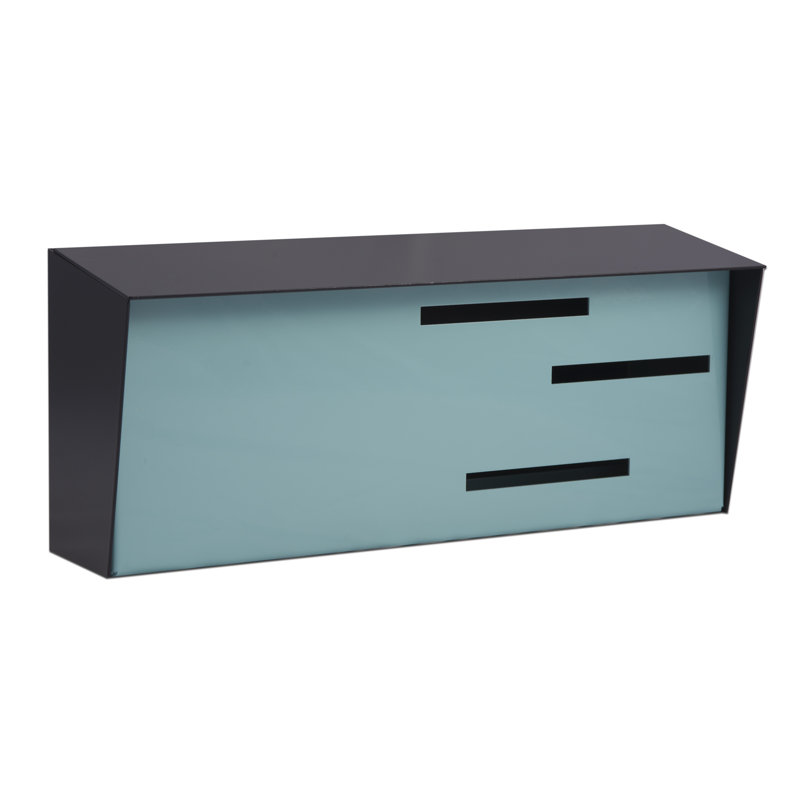 Modern Aluminum Wall Mounted Mailbox, Black/Robin Egg