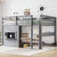 Lit mezzanine pleine grandeur avec tableau noir coulissant, bibliothèque intégrée et rails de sécurité, lit mezzanine pour enfants blanc et uni-1286650594-1286650593