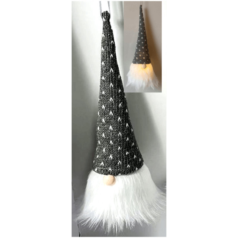 Ornement suspendu à DEL avec chapeau gris et blanc