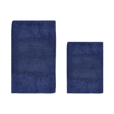Ensemble de tapis de bain 2 pièces Makaylynn Premium 100% coton 2155 g / m², certifié OEKO-TEX®, envers en latex antidérapant, capitonné moelleux, super absorbant, tapis de salle de bain lavables à la machine, bleu marine