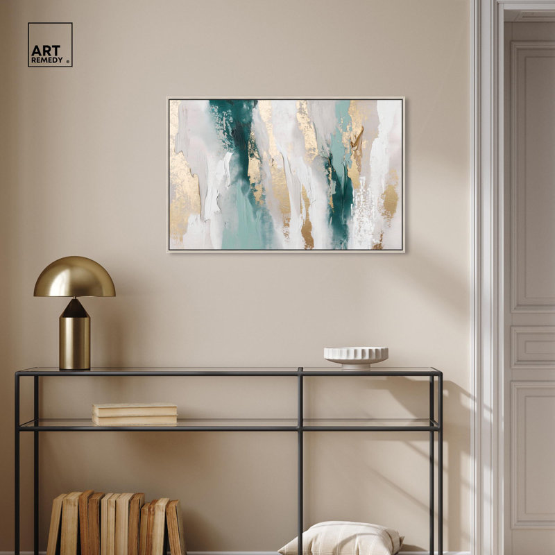 «Aurora in Motion I», art abstrait moderne par Art Remedy, Cadre argenté, H 21 po x l 31 po