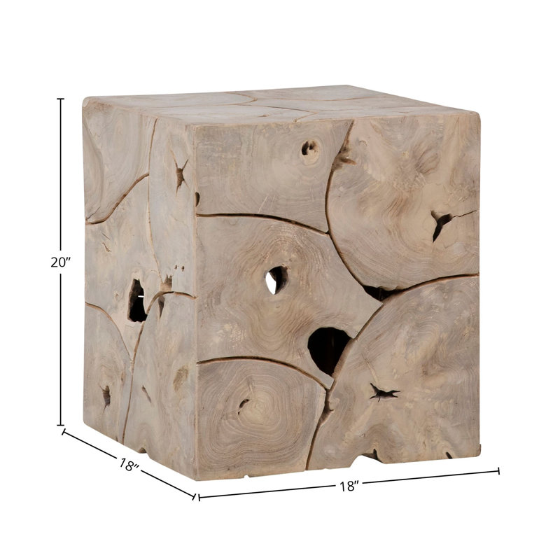 Scarlett Solid Wood Block End Table, Bleached Teak