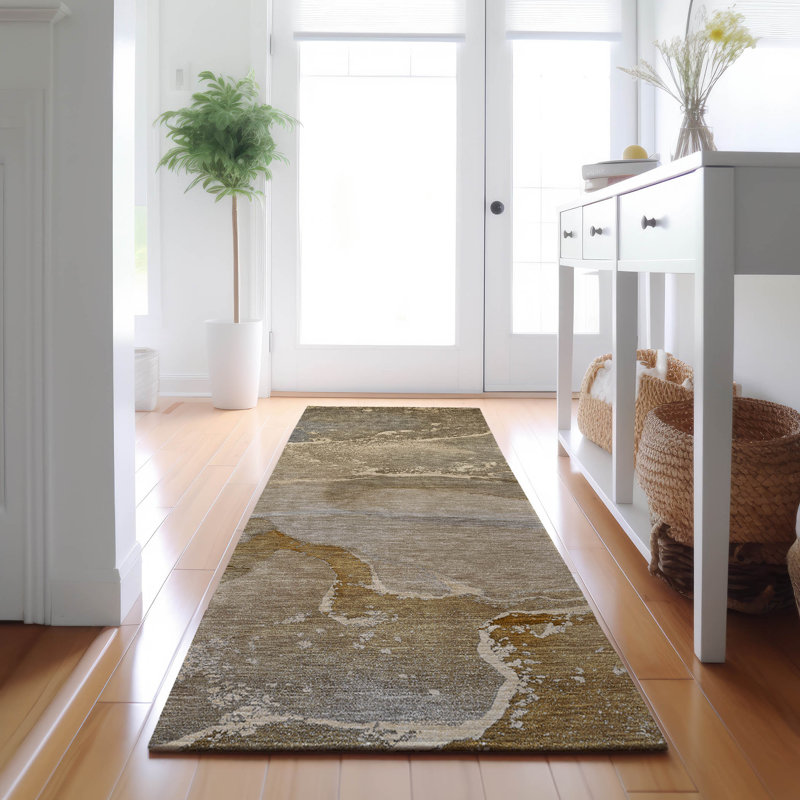 Tapis brun Cerrito AMF517 lavable à la machine de qualité supérieure, Tapis de couloir 2 pi 3 po x 7 pi 6 po