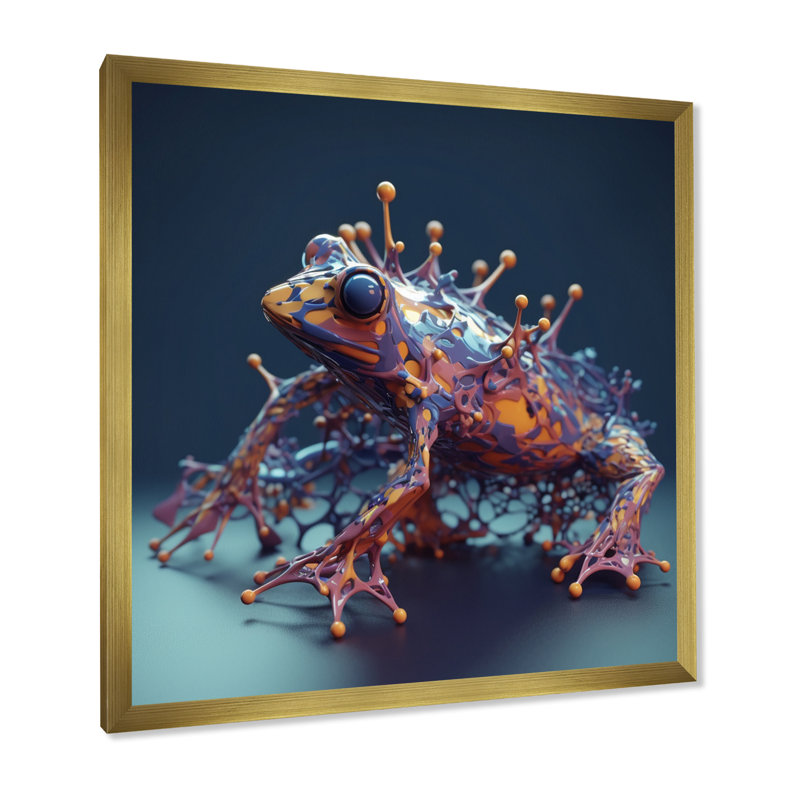 Impression sur toile 3D, grenouille néon, H 30 po x l 30 po x P 1 po, Encadrement doré