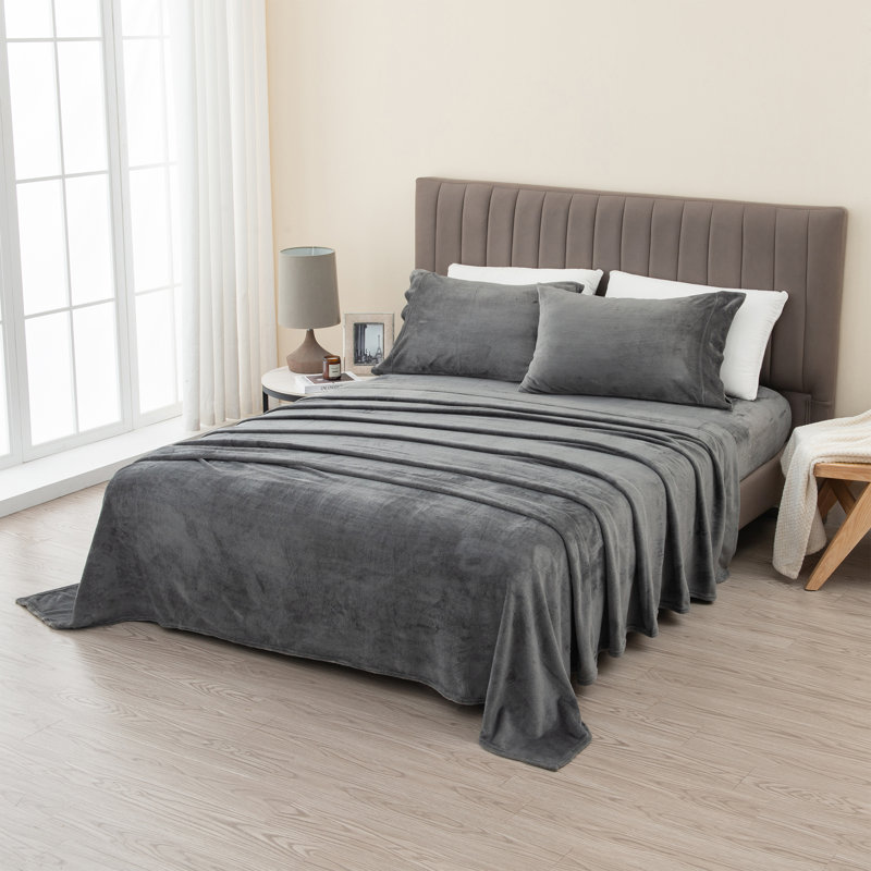 Ensembles de draps en velours ultra doux, Reine, Gris foncé