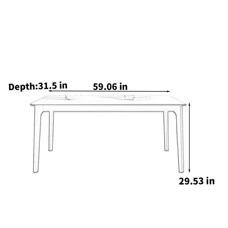 Table de salle à manger rectangulaire en bois de frêne, H 29,53 po x L 59,06 po x l 31,5 po
