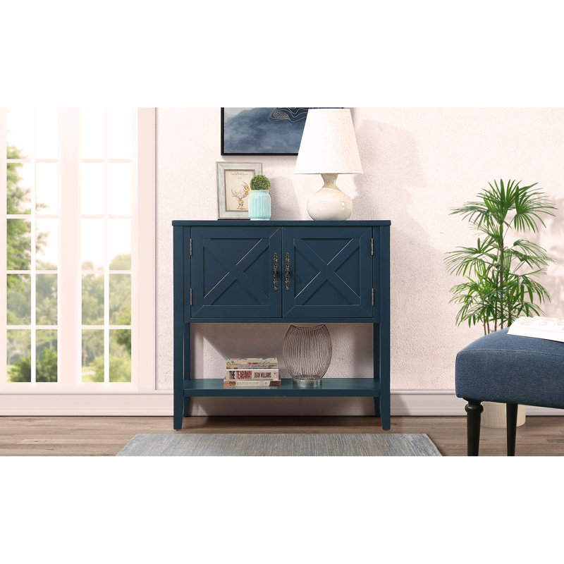 Console buffet 35 po en bois de ferme avec tablette inférieure et armoire à 2 portes