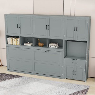 Lit escamotable simple avec placard, tiroirs et bureau