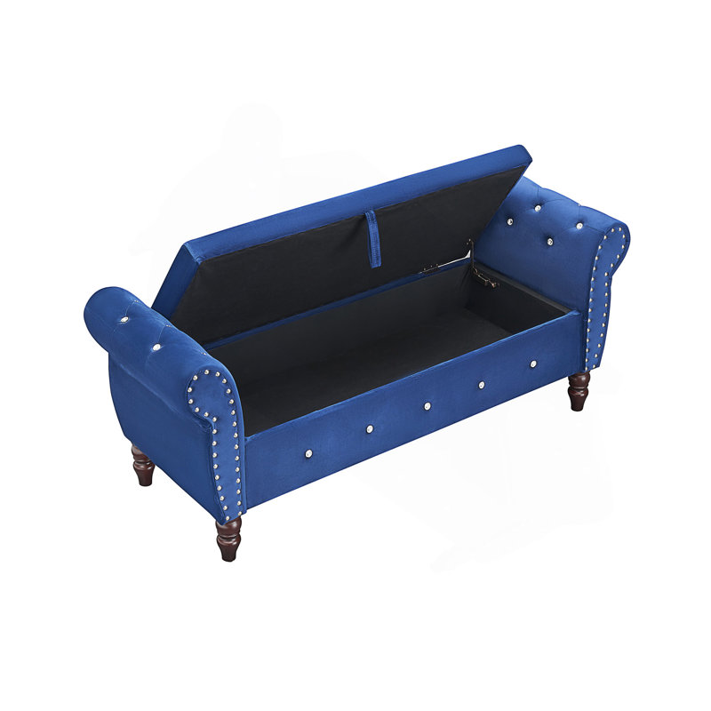 Banc de rangement en velours Larain, Bleu