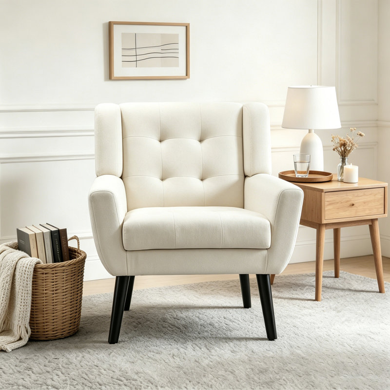 Fauteuil d'appoint Bolanle, Lin blanc