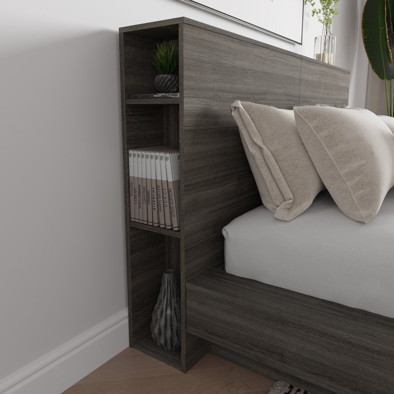 Bernhardina Bookcase Headboard, Gray Oak