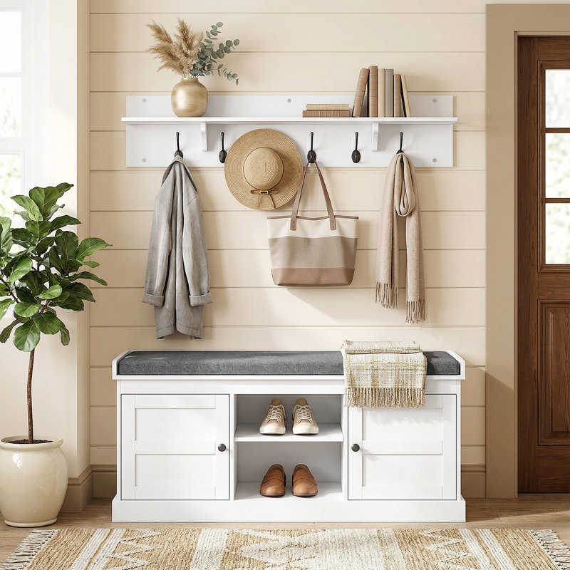 Ensemble de banc à chaussures avec rangement 2 en 1, blanc et gris