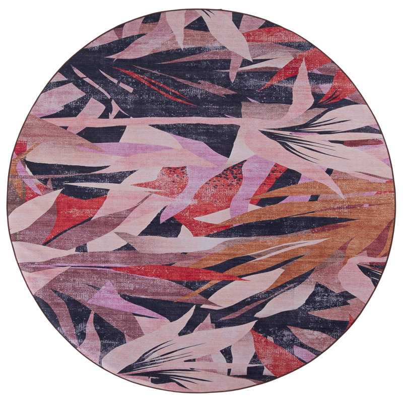 Vitorino Performance Machine Washable Floral Rug, Round 6'