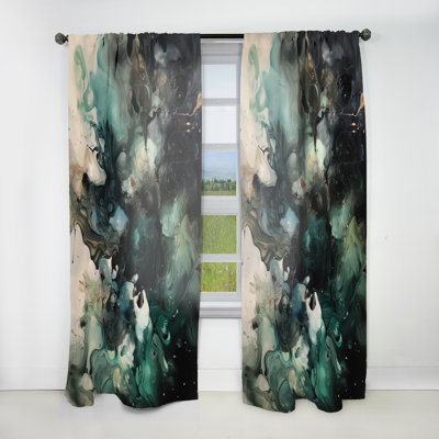 Hall - Green White Marbled Artistry I - Modern Velvet Curtain - Room Darkening - 1 panel