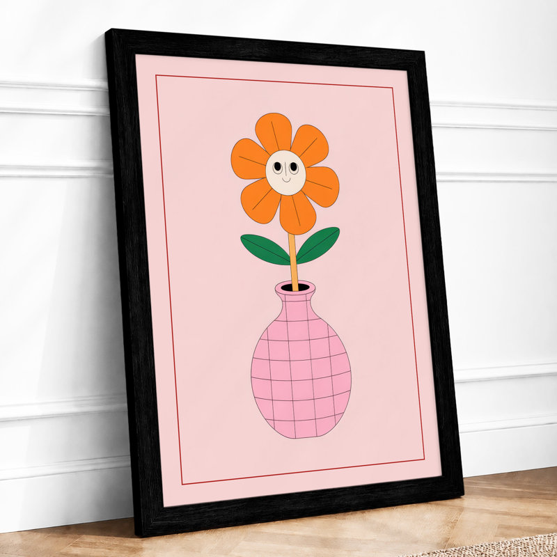 Daisy in Pink Vase Botanical - Framed Print, A3 - 42.0 x 29.7 cm, Black