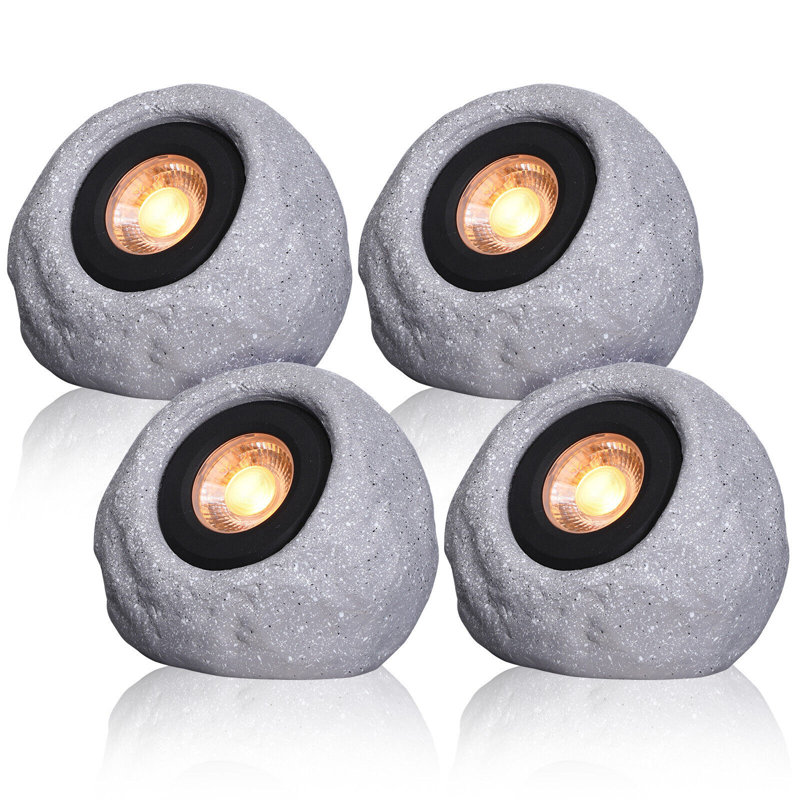 Lumières de roche extérieures 5CCT LED, projecteurs de paysage à basse tension 5W, lumière ronde en pierre, Gris clair